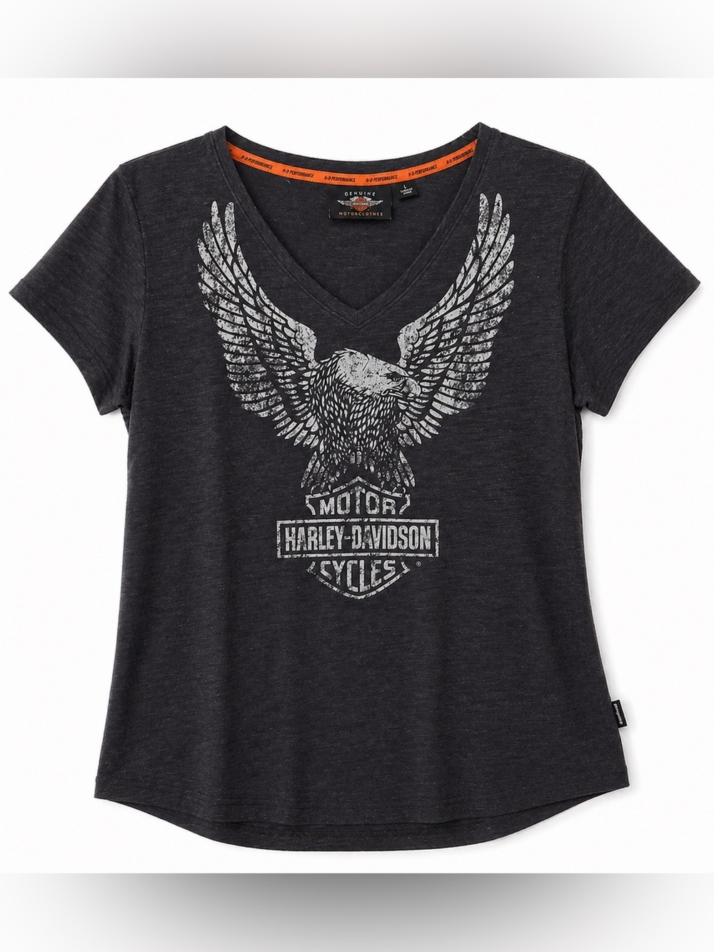 Harley Davidson Womens V Neck Eagle Graphic Tee Gray Black Moto Biker Shirt